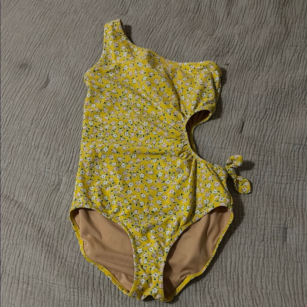Crewcuts Yellow Floral one shoulder Swimsuit- barely worn